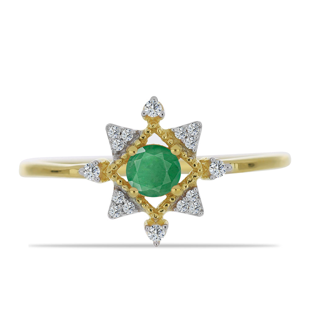 Goldplattierter Silberring mit brasilianischem Smaragd und weißem Zirkon 1 