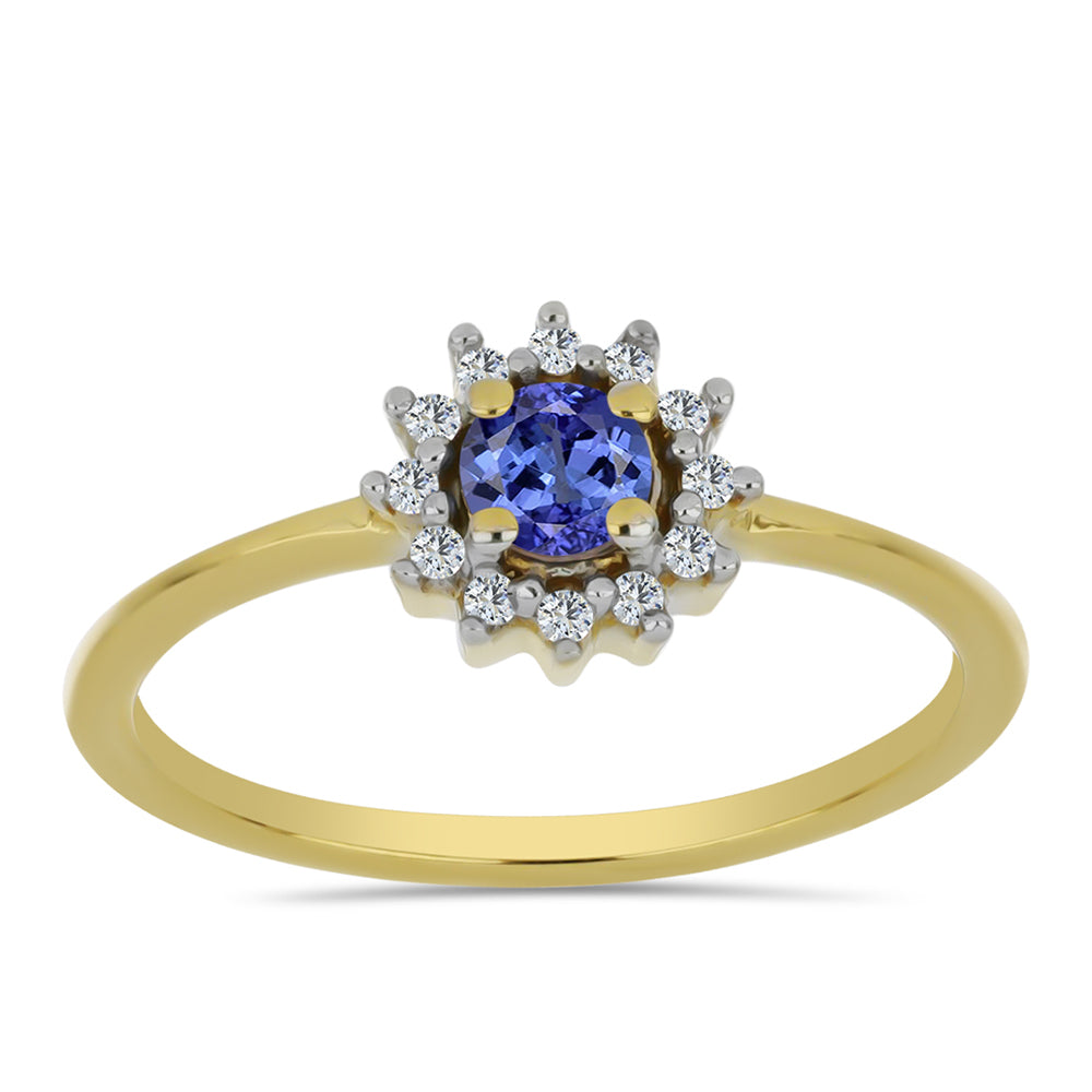 Goldplattierter Silberring mit Tansanit und weißem Zirkon 3 