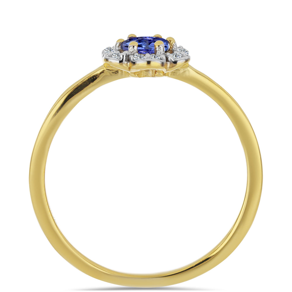 Goldplattierter Silberring mit Tansanit und weißem Zirkon