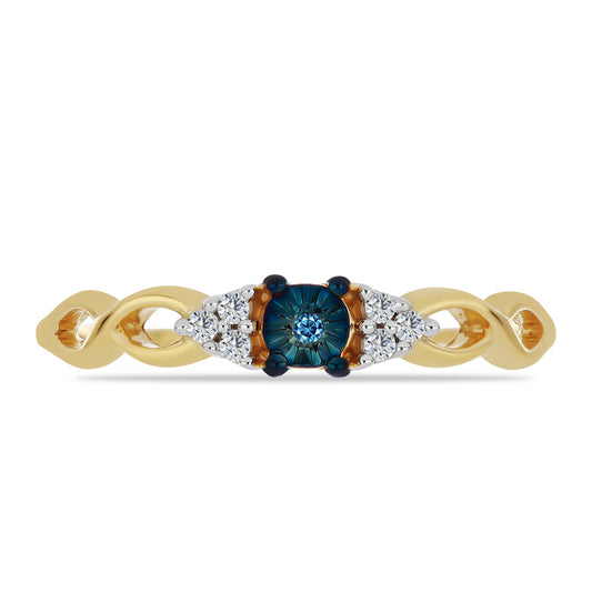Goldplattierter Silberring mit blauem Diamant und weißem Zirkon