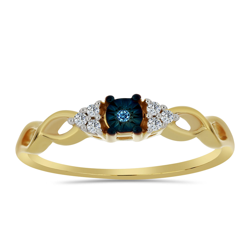 Goldplattierter Silberring mit blauem Diamant und weißem Zirkon