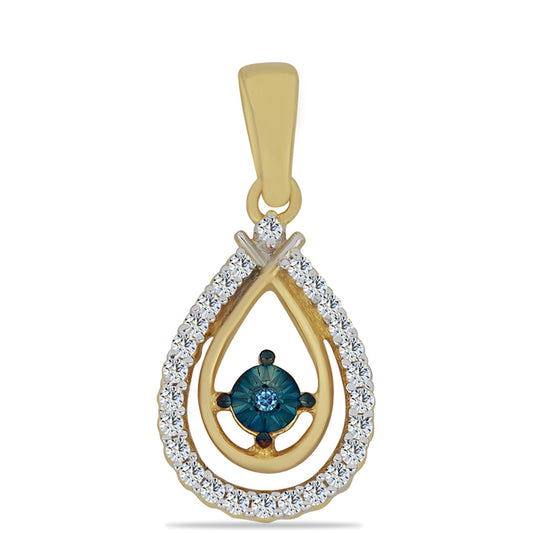 Goldplattierter Silberanhänger mit blauem Diamant und weißem Zirkon