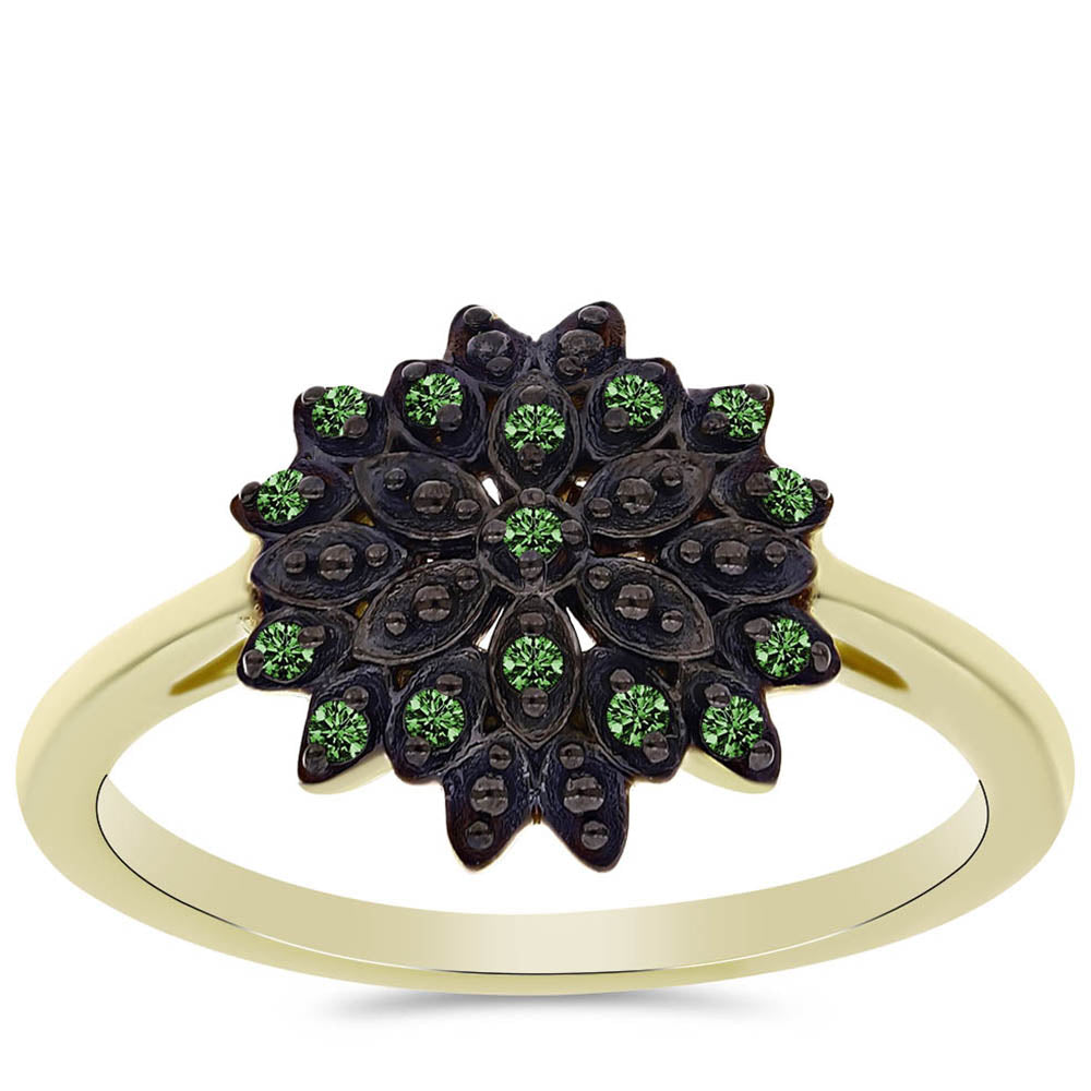 Goldplattierter Silberring mit grünem Diamant 3 