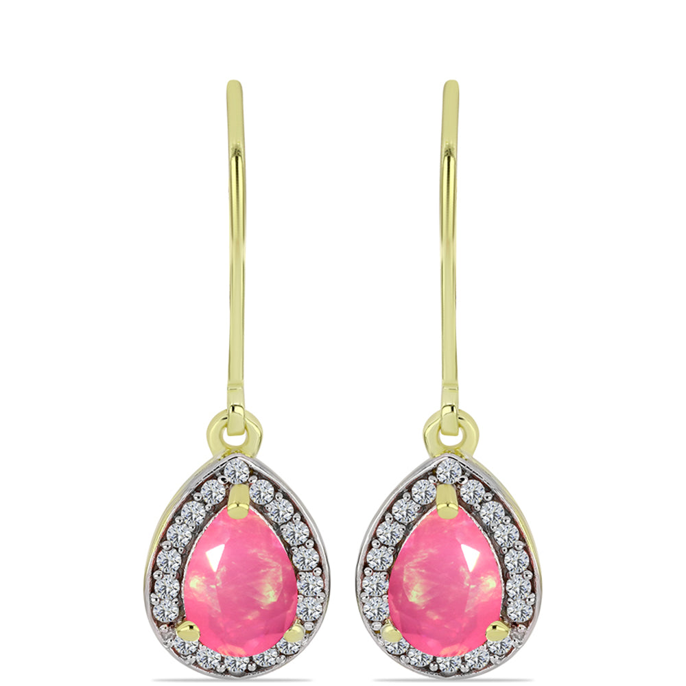 Goldplattierte Silberohrringe mit rosafarbenem äthiopischem Opal aus Lega Dembi und weißem Topas 1 