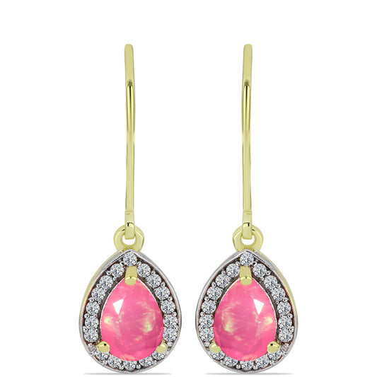 Goldplattierte Silberohrringe mit rosafarbenem äthiopischem Opal aus Lega Dembi und weißem Topas