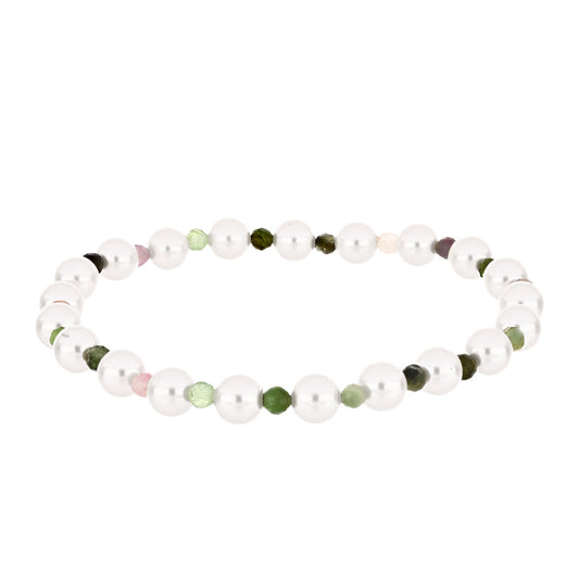 Nugget Armband mit Chakra Turmalin und weißer Süßwasserperle
