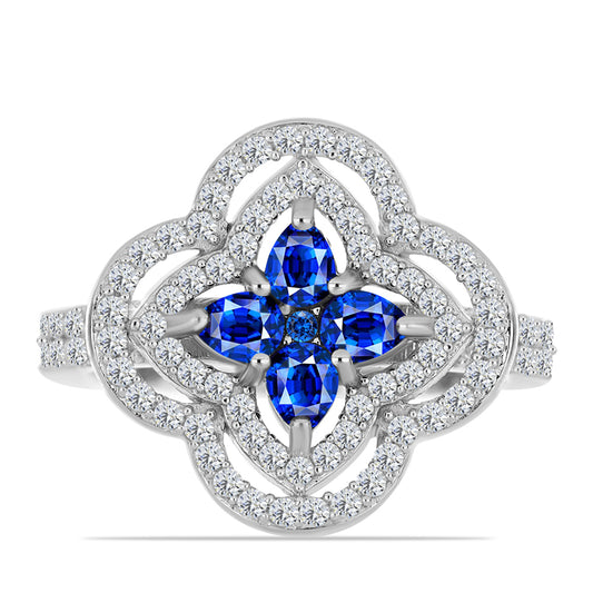 Silberring mit australischem blauem Saphir und weißem Topas