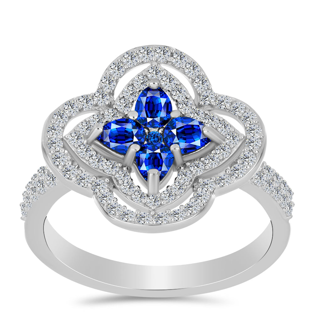 Silberring mit australischem blauem Saphir und weißem Topas 3 