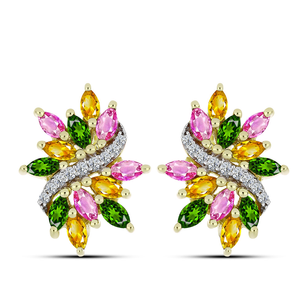 Goldplattierte Silberohrringe mit Chakra Turmalin und weißem Topas 1 