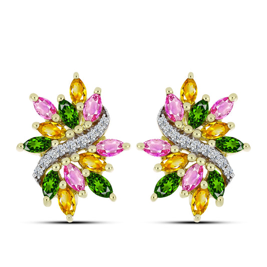 Goldplattierte Silberohrringe mit Chakra Turmalin und weißem Topas