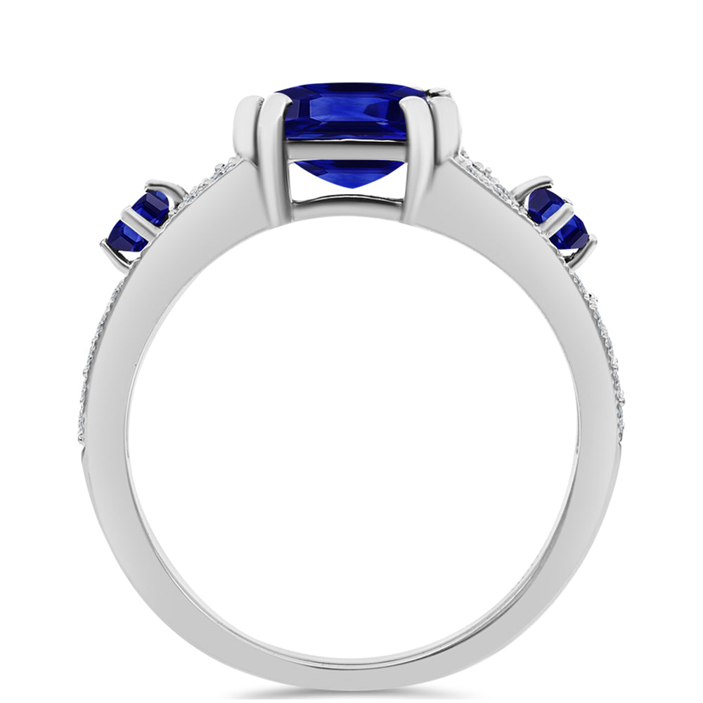 Silberring mit australischem blauem Saphir und weißem Topas 2 