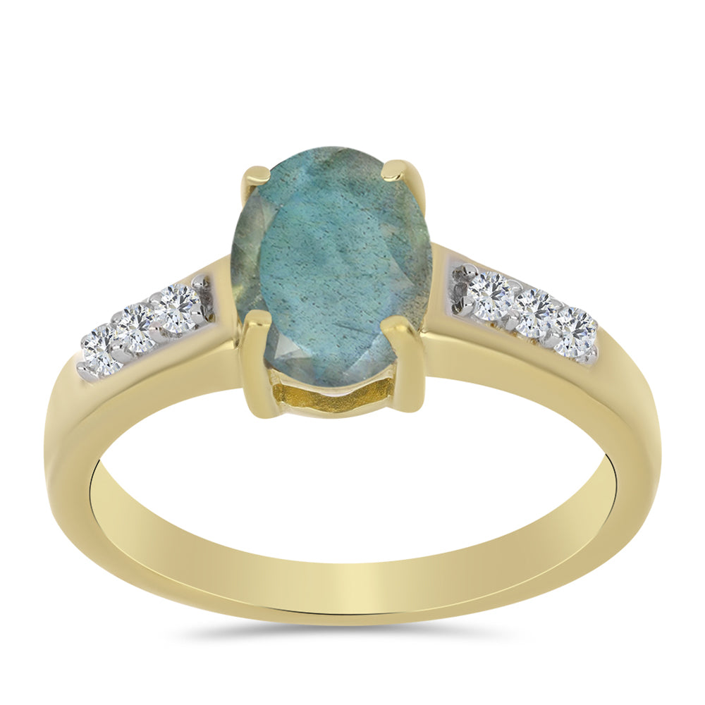 Goldplattierter Silberring mit Labradorit und weißem Topas 3 