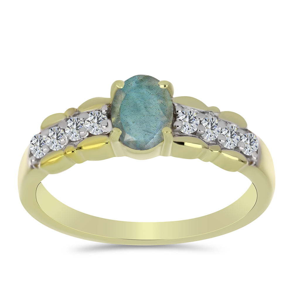Goldplattierter Silberring mit Labradorit und weißem Topas