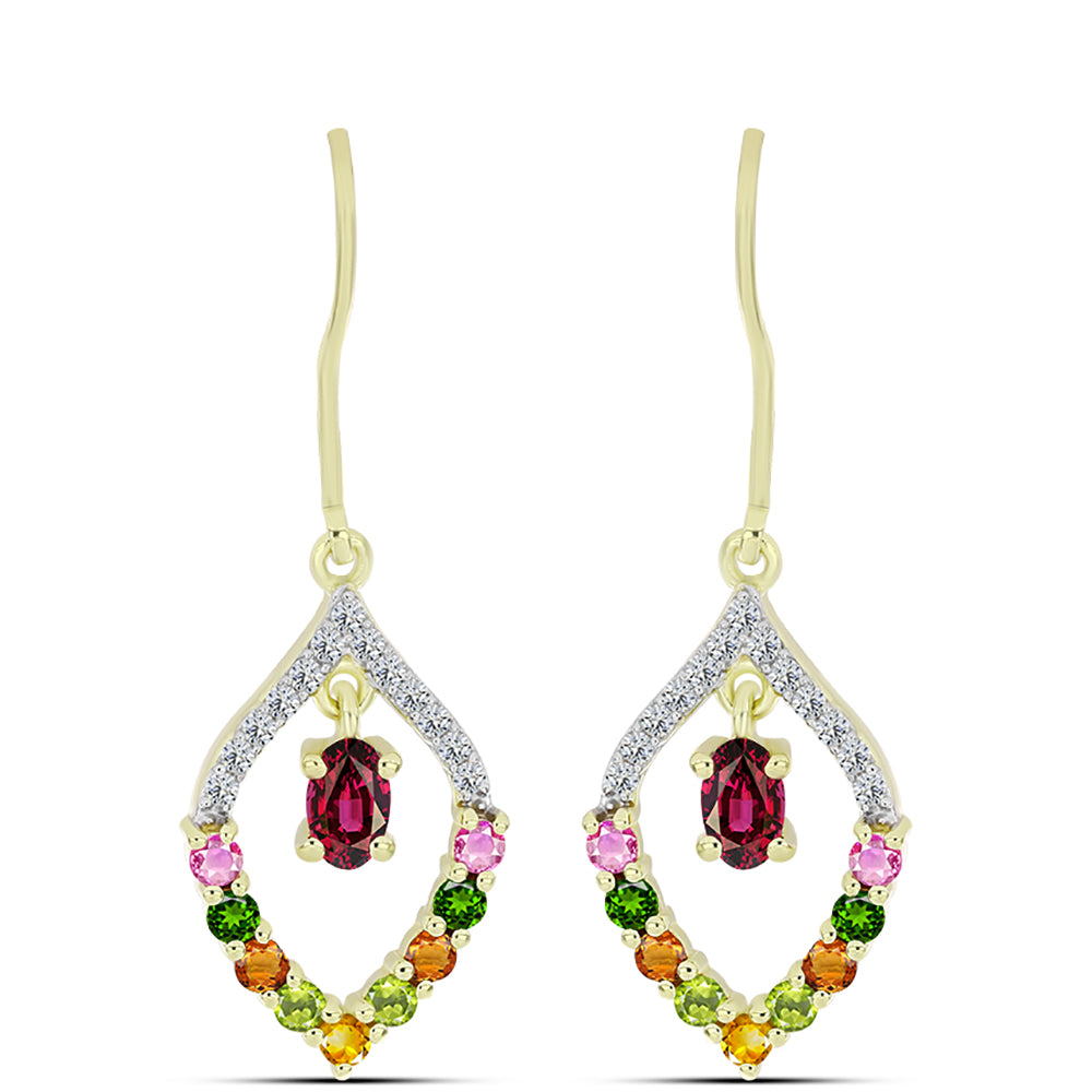 Goldplattierte Silberohrringe mit Chakra Turmalin und weißem Topas