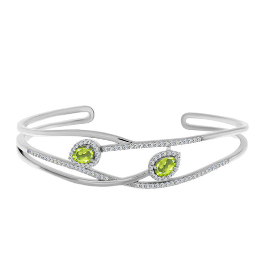 Silberarmreif mit Peridot aus Changbai und weißem Topas