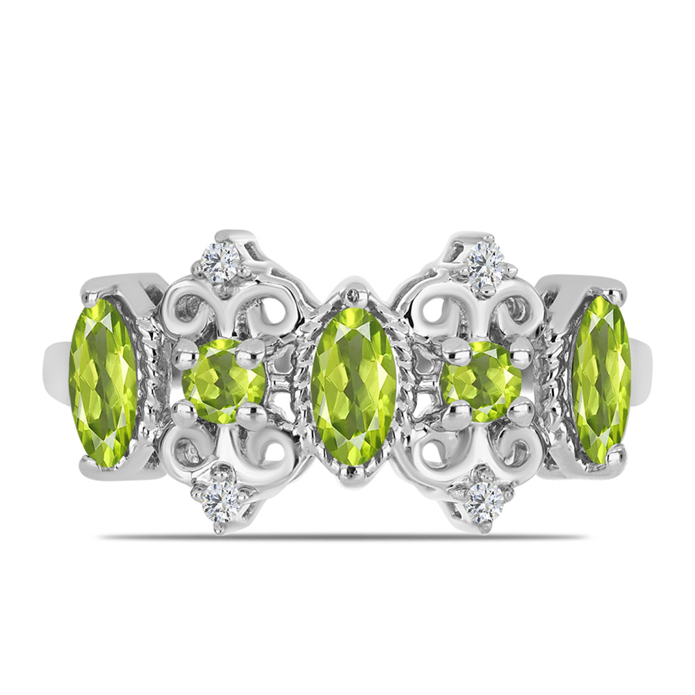 Silberring mit Peridot aus Changbai und weißem Topas 1 