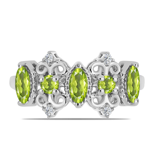 Silberring mit Peridot aus Changbai und weißem Topas