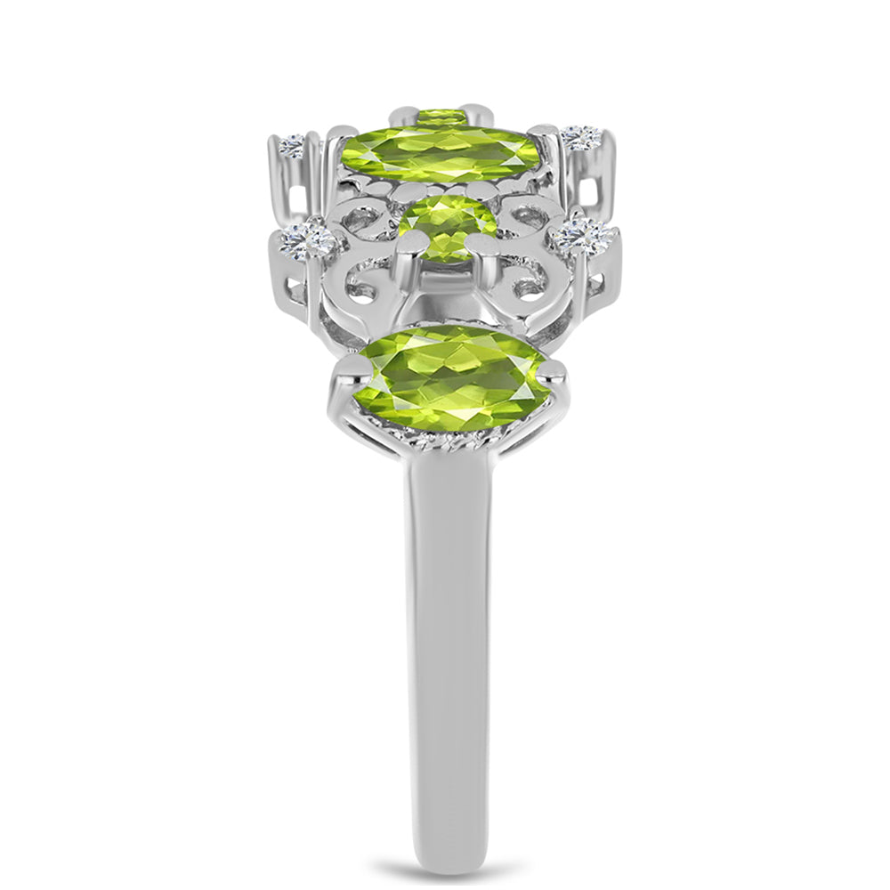Silberring mit Peridot aus Changbai und weißem Topas