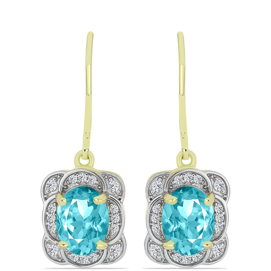 Goldplattierte Silberohrringe mit Paraiba Quarz und weißem Topas