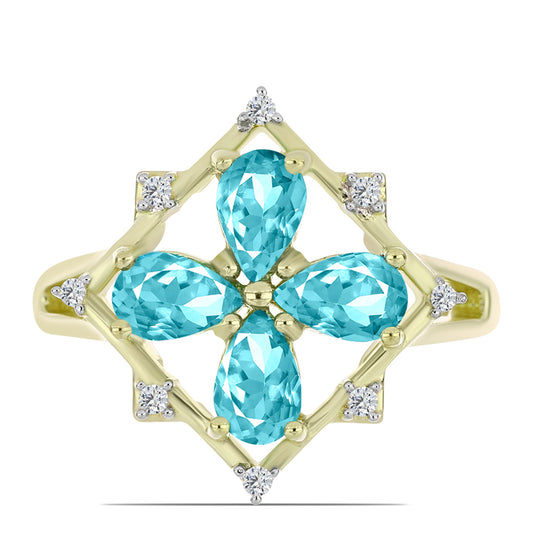 Goldplattierter Silberring mit Paraiba Quarz und weißem Topas