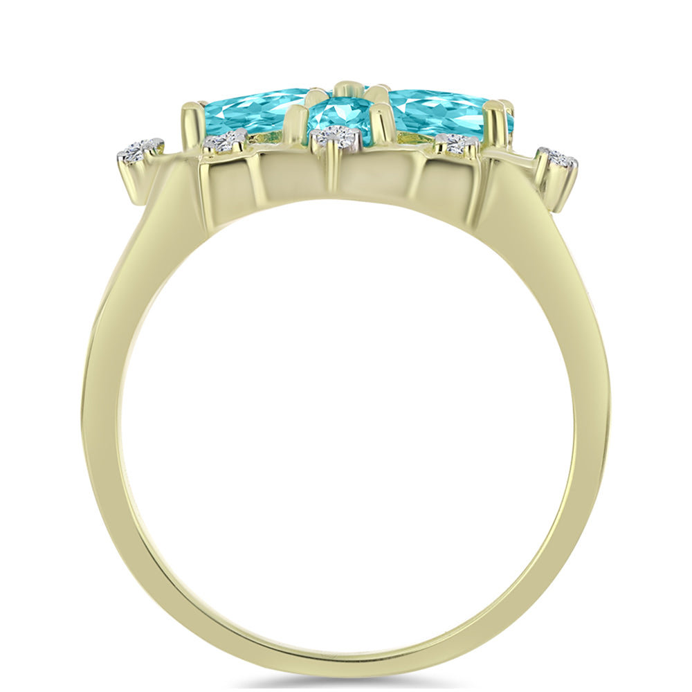 Goldplattierter Silberring mit Paraiba Quarz und weißem Topas 2 