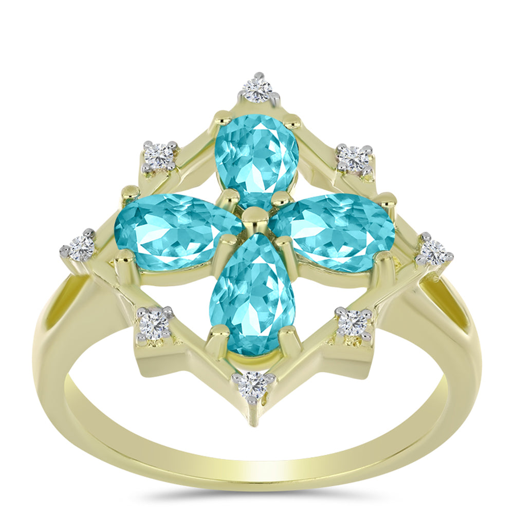 Goldplattierter Silberring mit Paraiba Quarz und weißem Topas 3 