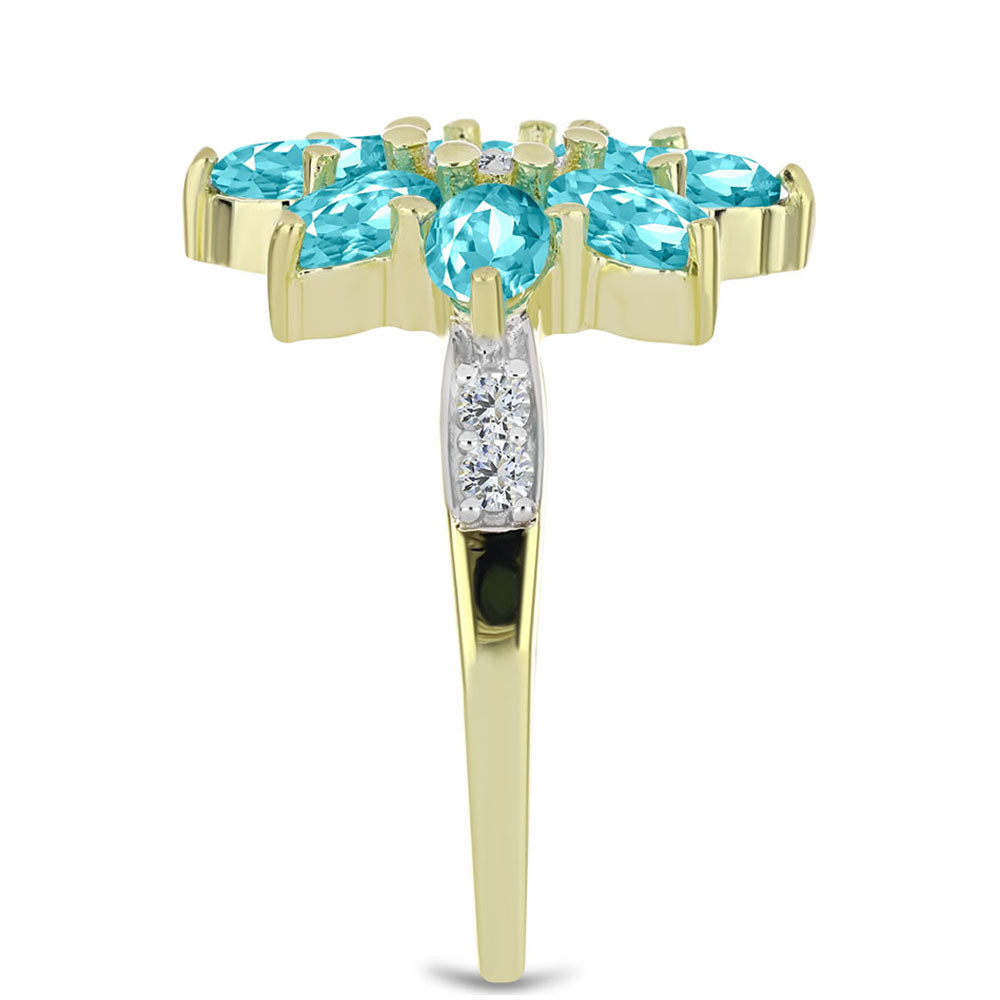 Goldplattierter Silberring mit Paraiba Quarz und weißem Topas 4 
