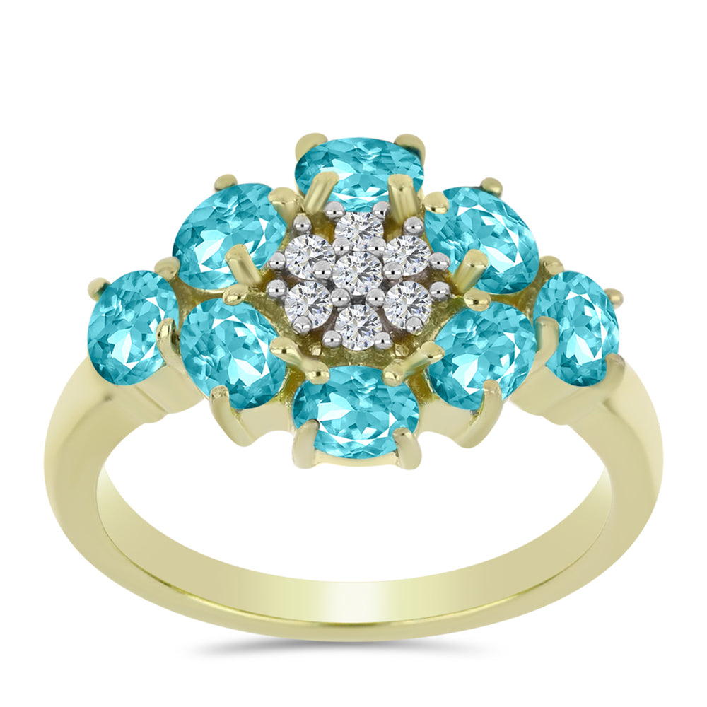 Goldplattierter Silberring mit Paraiba Quarz und weißem Topas 3 