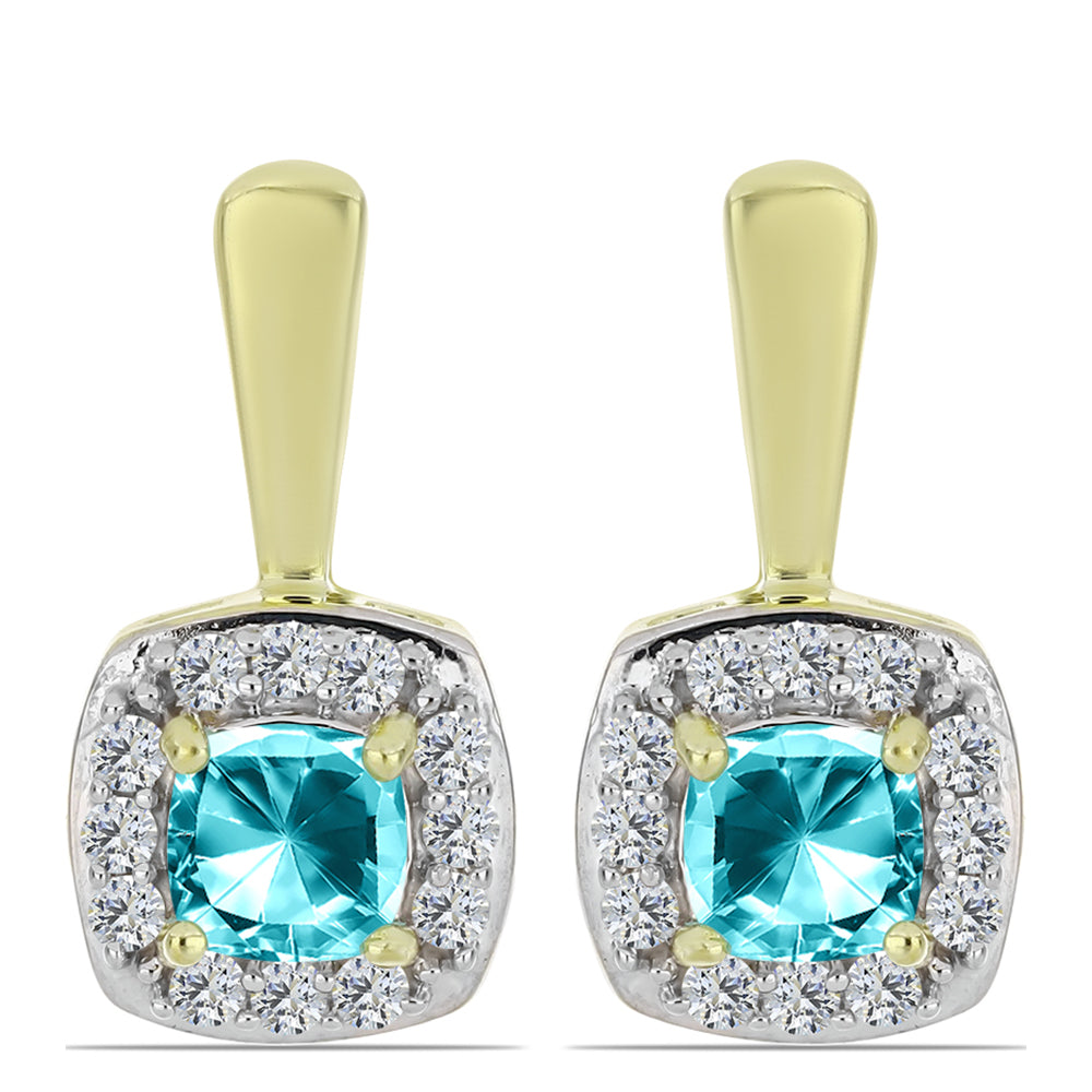 Goldplattierte Silberohrringe mit Paraiba Quarz und weißem Topas 3 