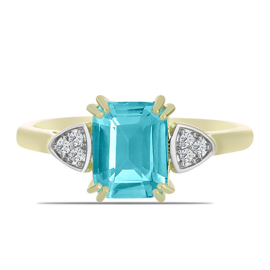 Goldplattierter Silberring mit Paraiba Quarz und weißem Topas