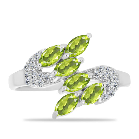 Silberring mit Peridot aus Changbai und weißem Topas