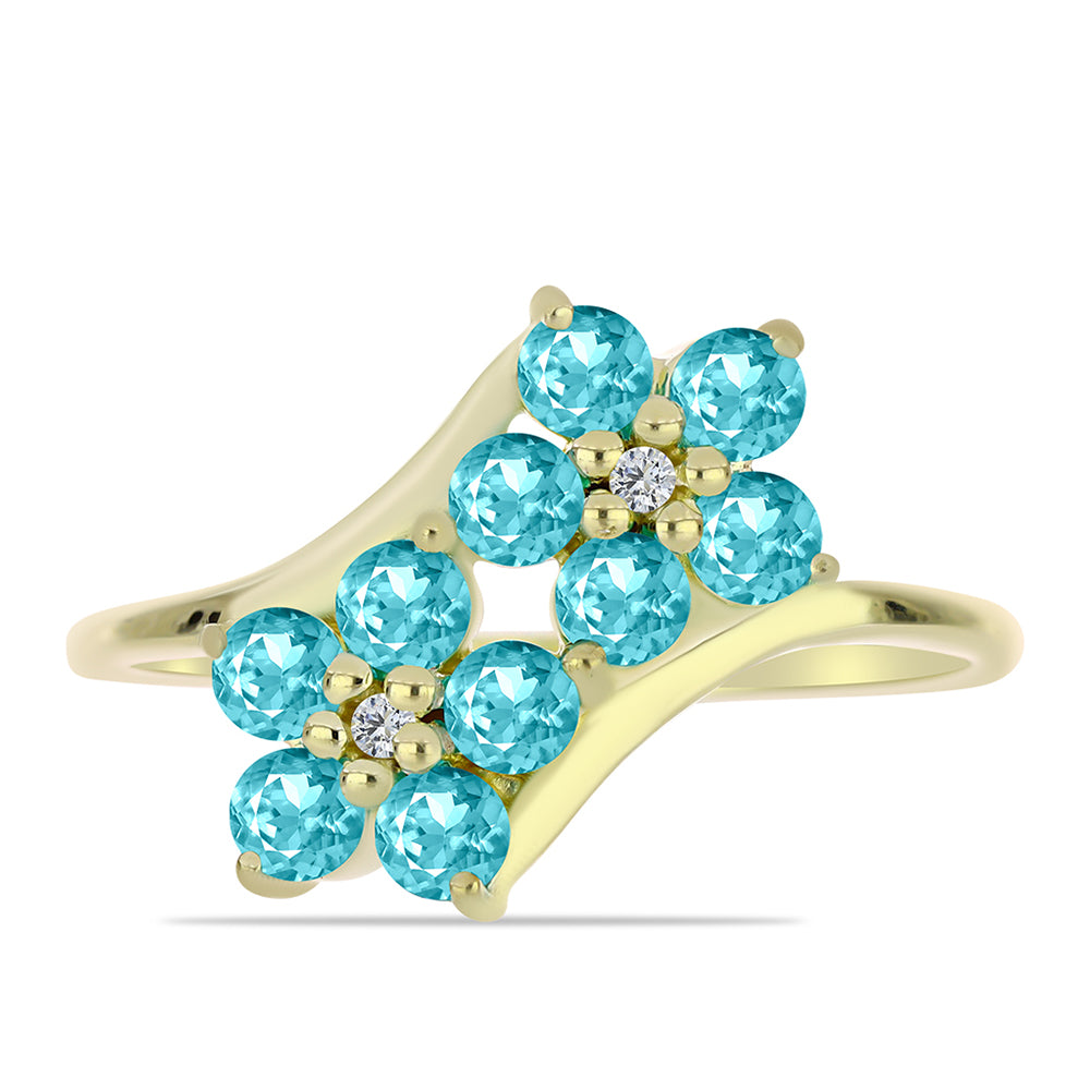 Goldplattierter Silberring mit Paraiba Quarz und weißem Topas 1 