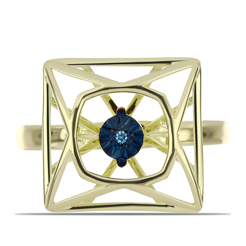Goldplattierter Silberring mit blauem tanzendem Diamanten 1 