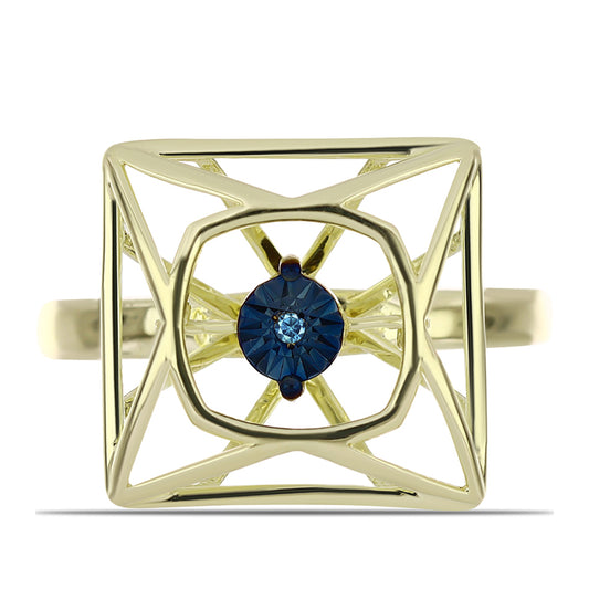 Goldplattierter Silberring mit blauem tanzendem Diamanten