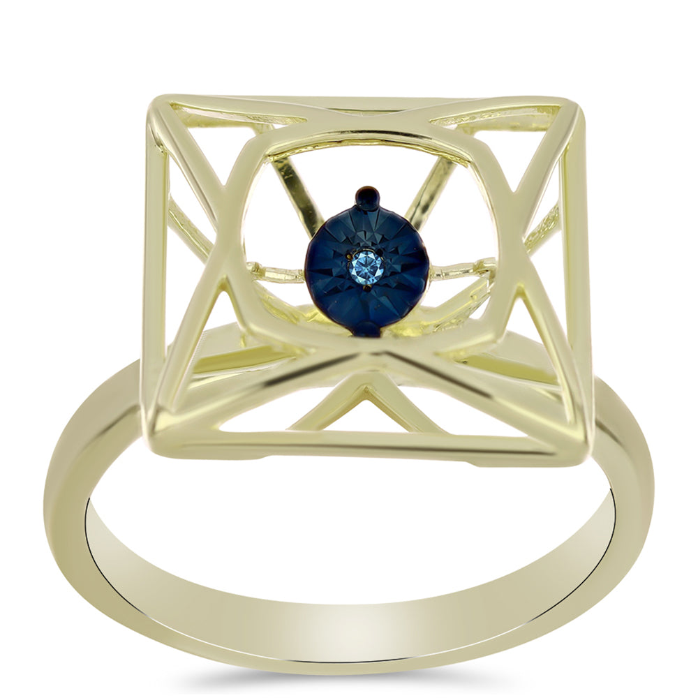 Goldplattierter Silberring mit blauem tanzendem Diamanten