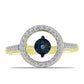 Goldplattierter Silberring mit blauem tanzendem Diamanten und weißem Topas