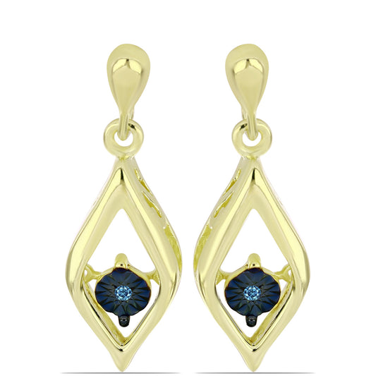 Goldplattierte Silberohrringe mit blauem tanzendem Diamanten