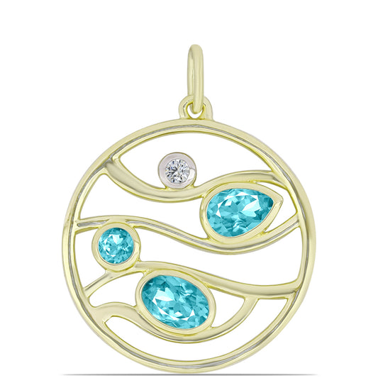 Goldplattierter Silberanhänger mit Paraiba Quarz und weißem Topas