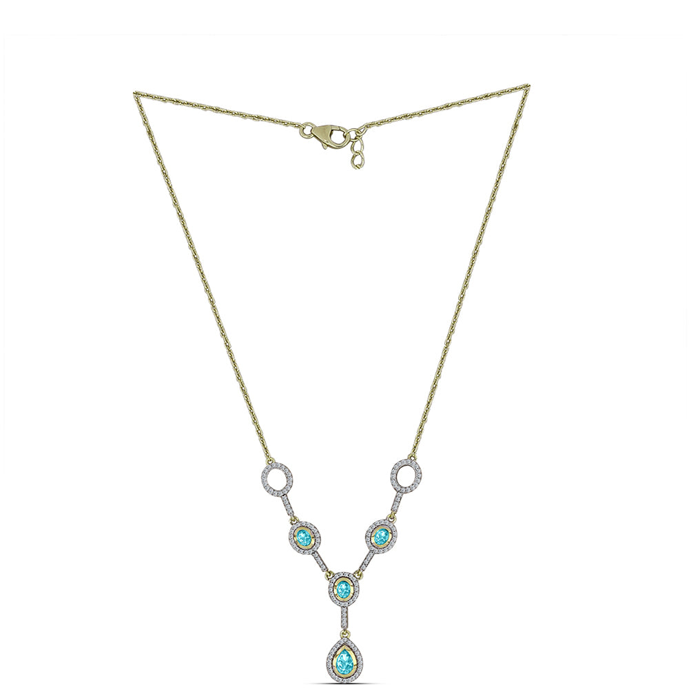 Goldplattierte Silberhalskette mit Paraiba Quarz und weißem Topas 1 