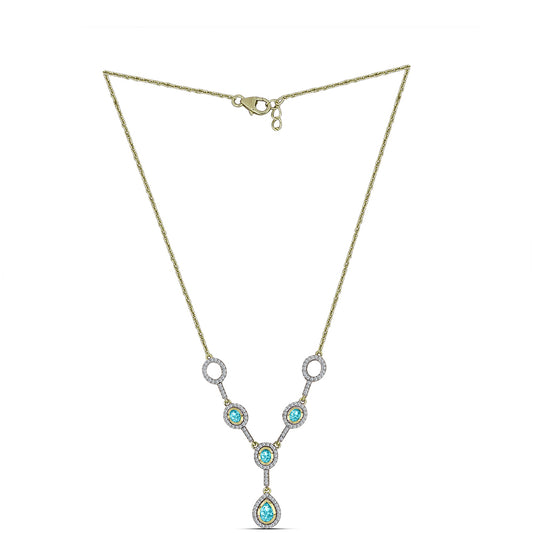 Goldplattierte Silberhalskette mit Paraiba Quarz und weißem Topas