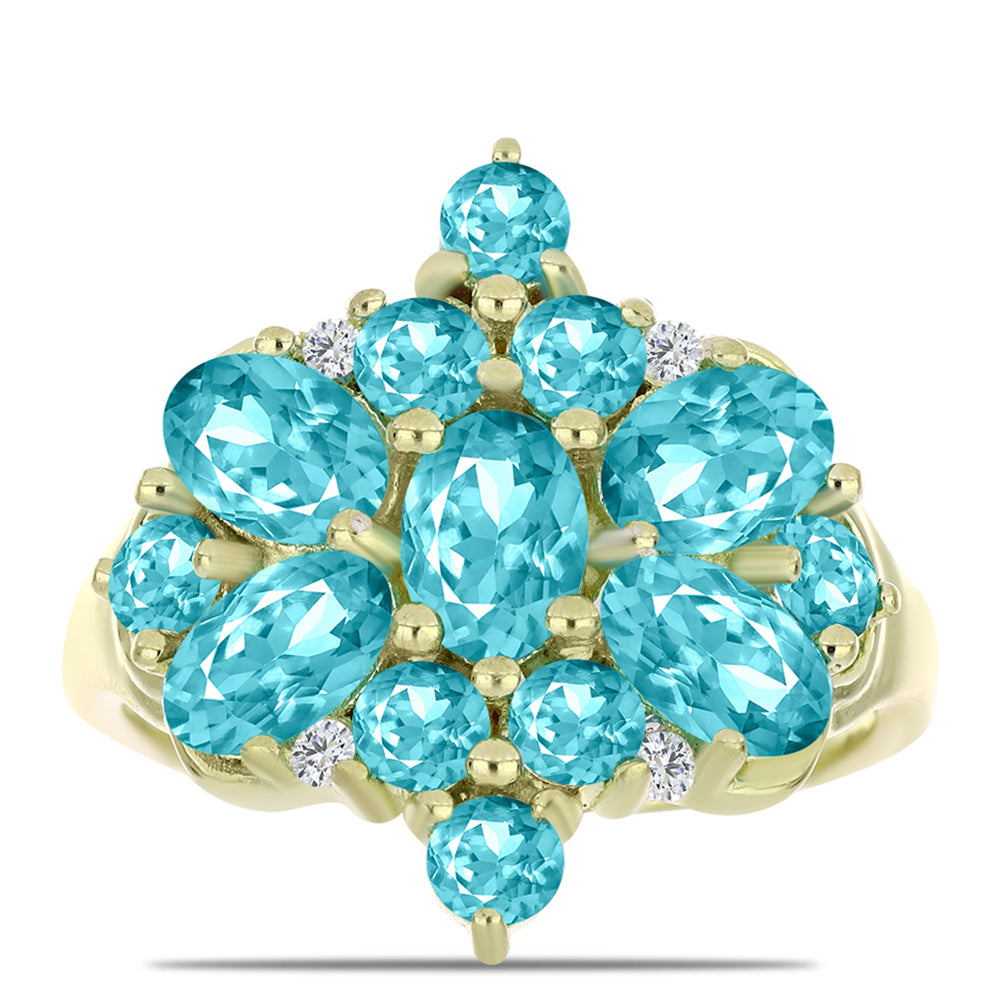 Goldplattierter Silberring mit Paraiba Quarz und weißem Topas