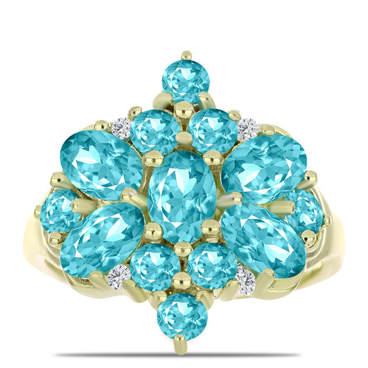 Goldplattierter Silberring mit Paraiba Quarz und weißem Topas