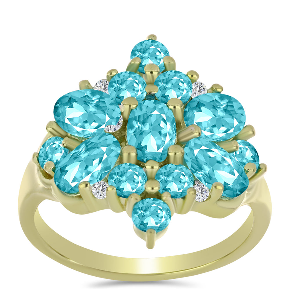 Goldplattierter Silberring mit Paraiba Quarz und weißem Topas 7 