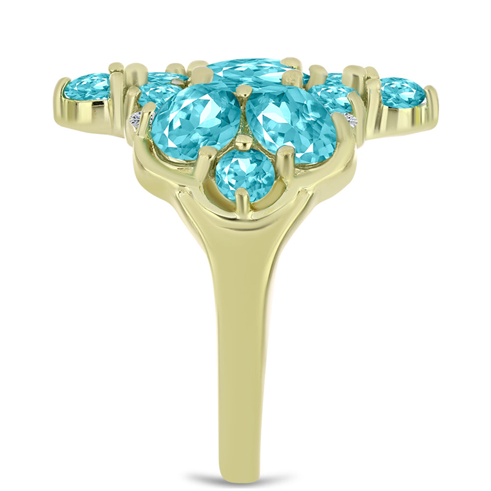 Goldplattierter Silberring mit Paraiba Quarz und weißem Topas 8 