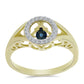 Goldplattierter Silberring mit blauem tanzendem Diamanten und weißem Topas