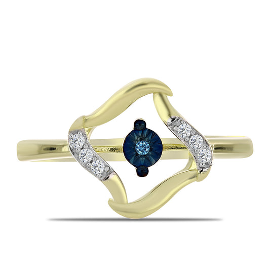 Goldplattierter Silberring mit blauem tanzendem Diamanten und weißem Topas