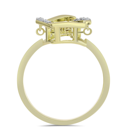 Goldplattierter Silberring mit blauem tanzendem Diamanten und weißem Topas