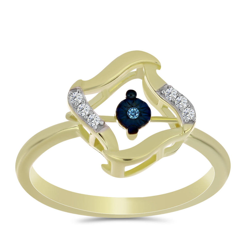 Goldplattierter Silberring mit blauem tanzendem Diamanten und weißem Topas 3 