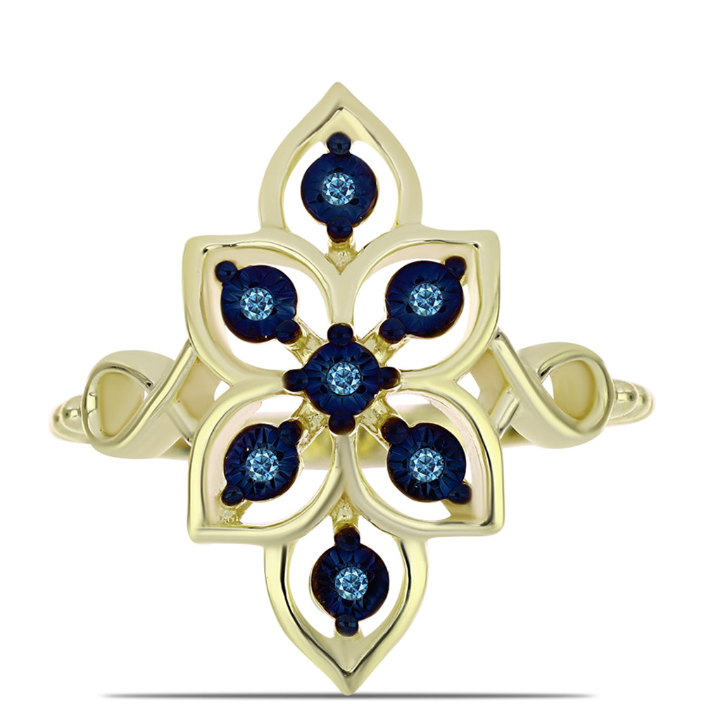 Goldplattierter Silberring mit blauem tanzendem Diamanten 1 