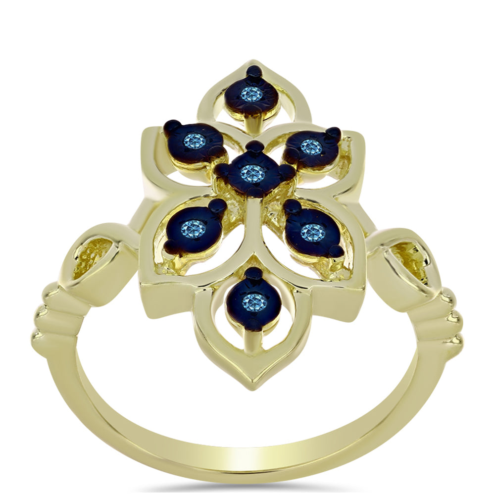 Goldplattierter Silberring mit blauem tanzendem Diamanten